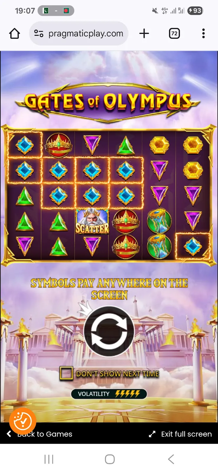 ألعاب Gates of Olympus على الهاتف الذكي